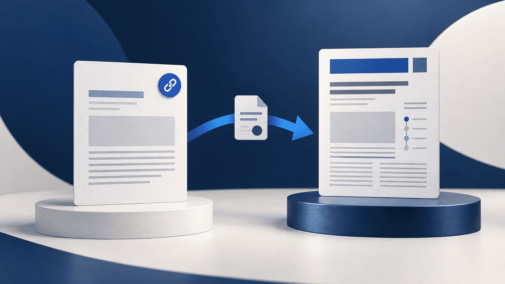Two abstract journal records connected by a blue arrow, representing an Early Access article moving toward a final issue record.