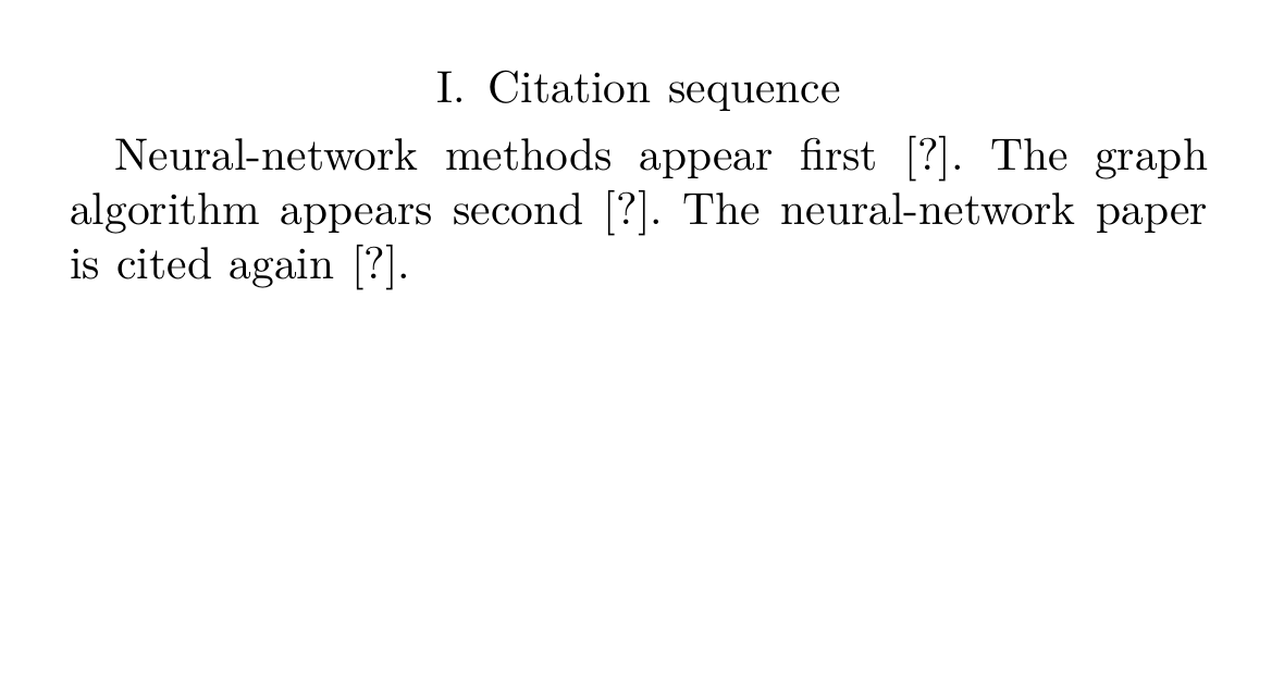 Removing the bibliography command leaves three question-mark citations and no References section in the compiled test document.